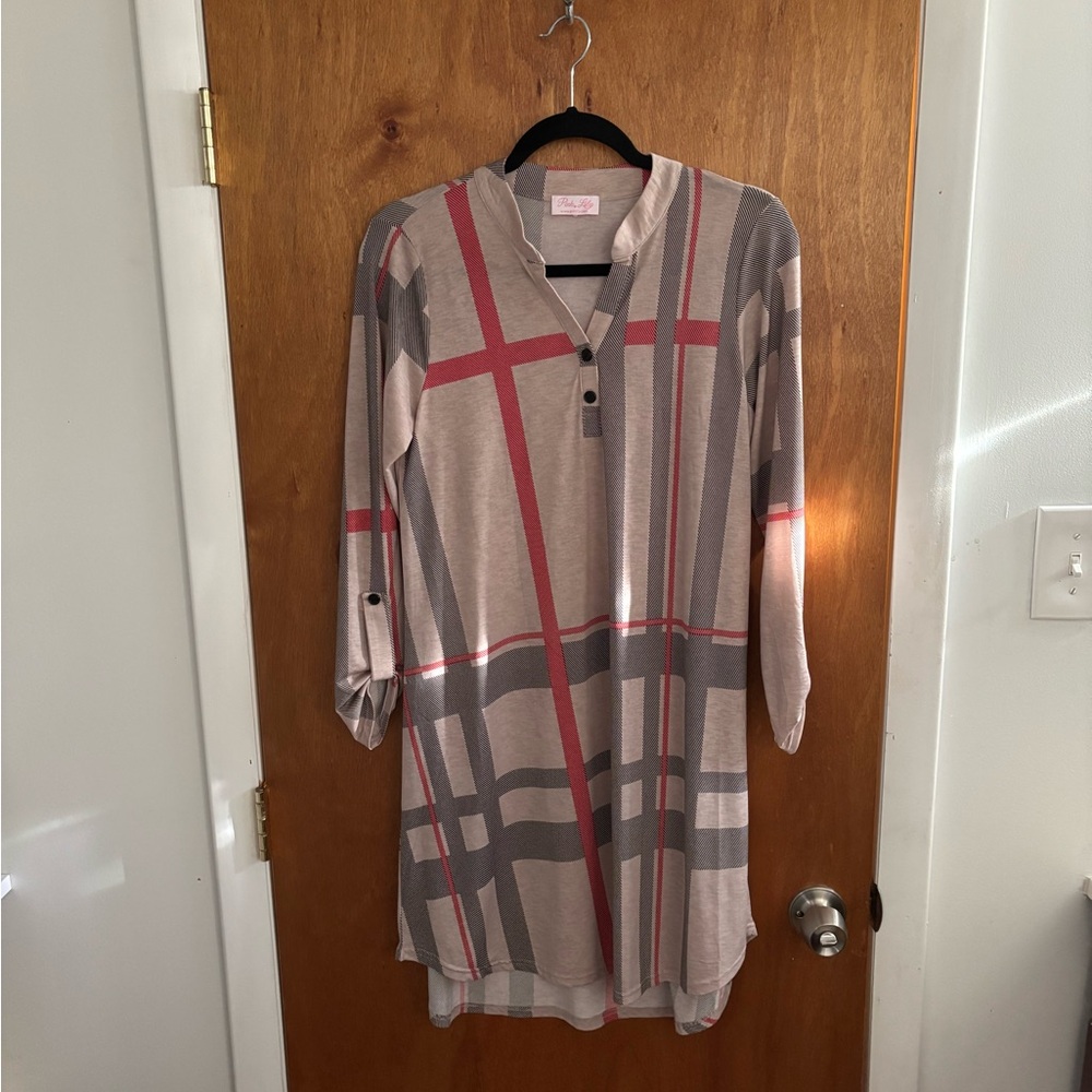 Plaid Long Sleeve Tunic Dress